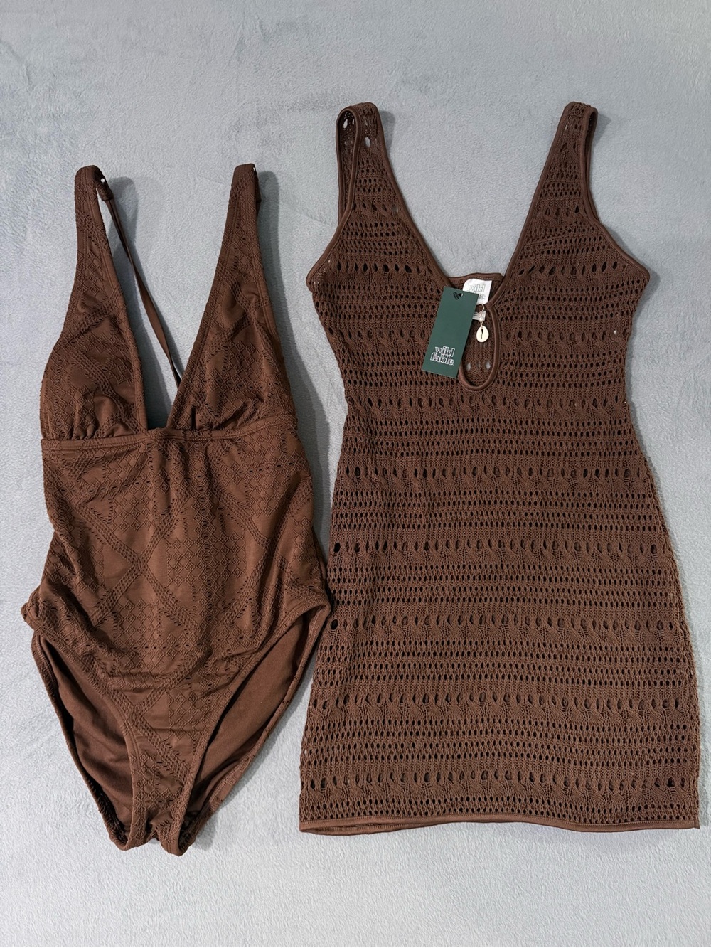 wild fable - Brown Crochet Swimsuit Cover and Shade & Shore - One-Piece Swimsuit